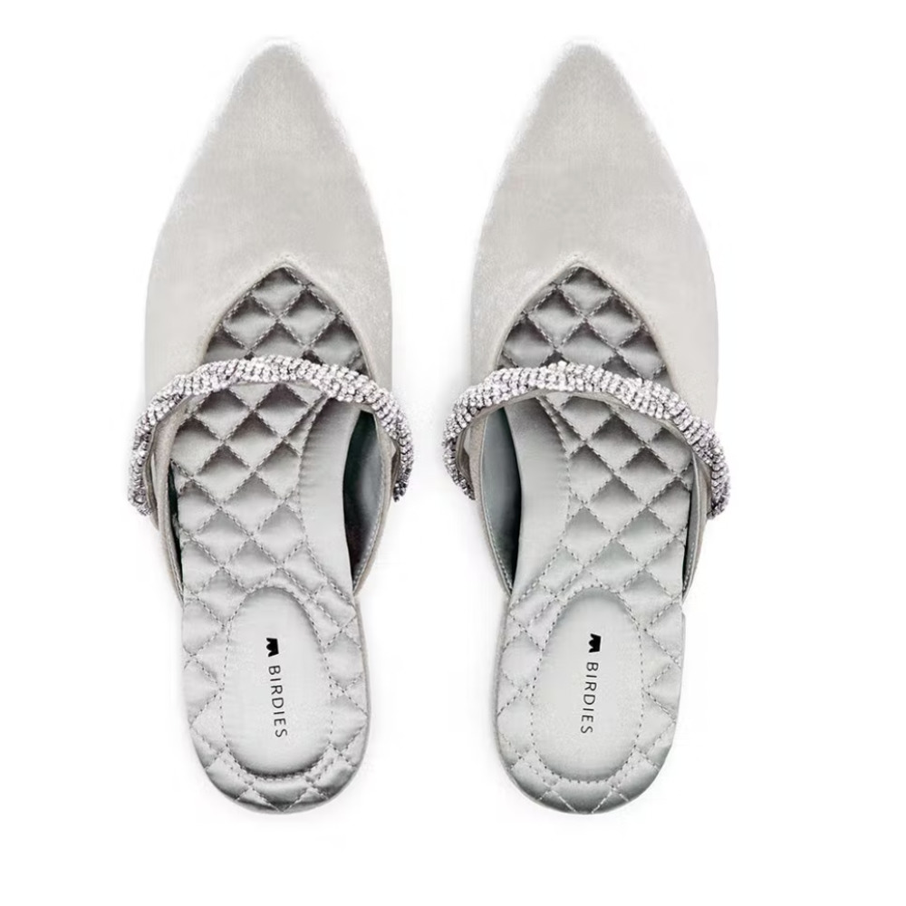 Birdies The Swan Snow Velvet Crystal Bracelet Mule Flats Shoes Size 7